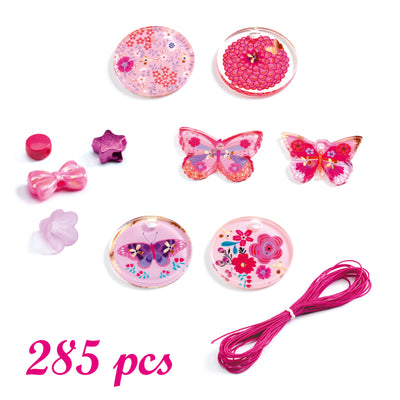 Djeco - Craft Acrylic Beads (285 Beads) To Create Jewellery Pink Butterflies - Swanky Boutique