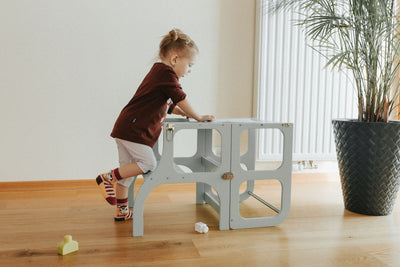 Learning Tower, 2 in 1 Step 'N' Sit - Grey, Gold Hardware