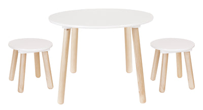 Table and 2 stools - White