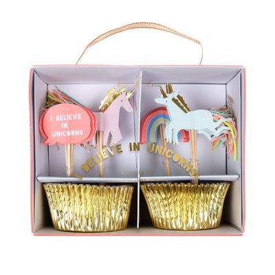 meri meri - cupcake kit set of 24 toppers & 24 cupcake cases i believe in unicorns - swanky boutique malta