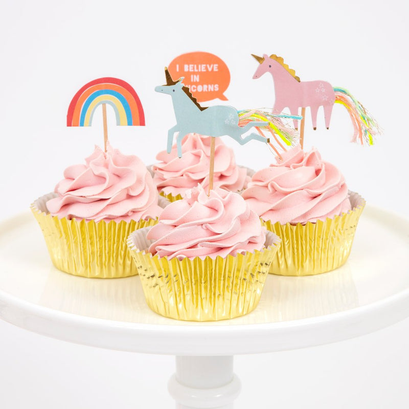 meri meri - cupcake kit set of 24 toppers & 24 cupcake cases i believe in unicorns - swanky boutique malta