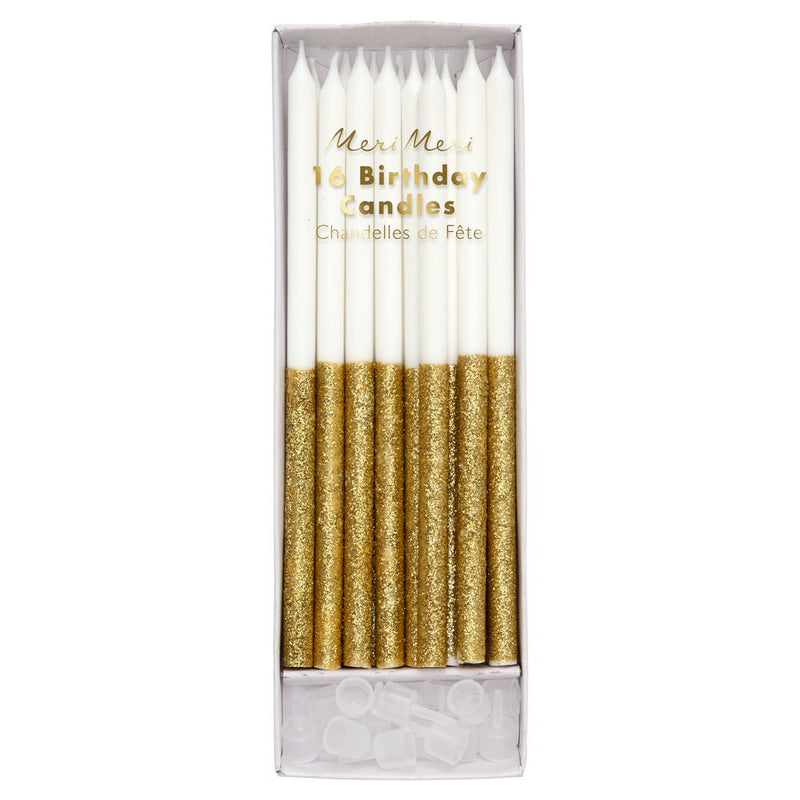 Candles, Set of 16 - Gold Glitter
