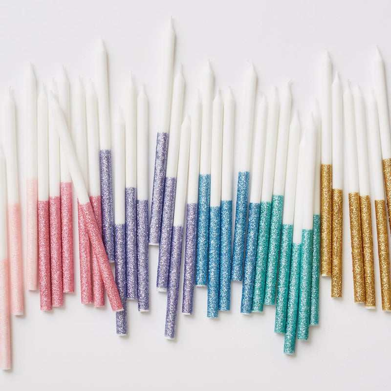 Candles, Set of 16 - Gold Glitter