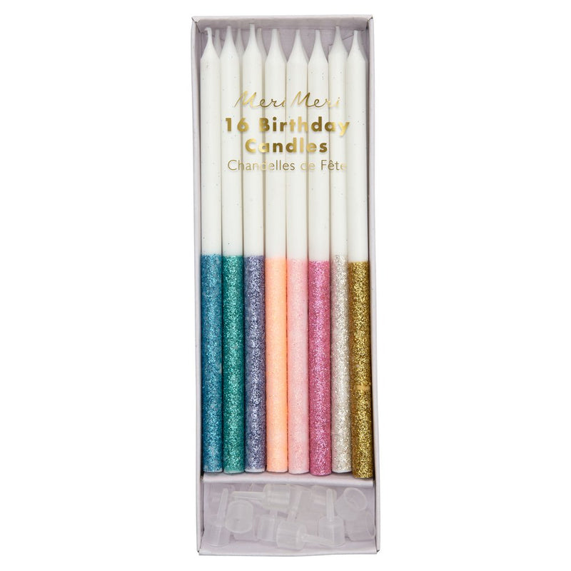 meri meri - candles set of 16 multicolour glitter - swanky boutique malta