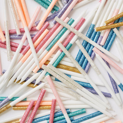 Candles, Set of 16 - Multicolour Glitter