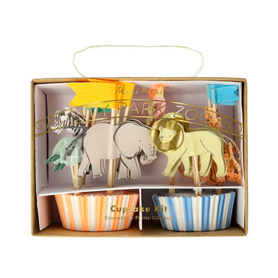 meri meri - cupcake kit set of 24 toppers & 24 cupcake cases safari animals - swanky boutique malta