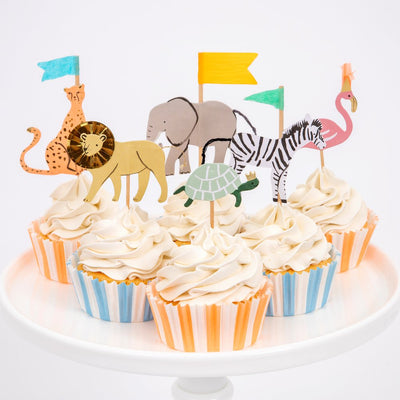 meri meri - cupcake kit set of 24 toppers & 24 cupcake cases safari animals - swanky boutique malta