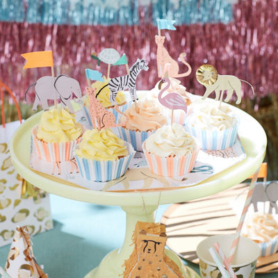 meri meri - cupcake kit set of 24 toppers & 24 cupcake cases safari animals - swanky boutique malta