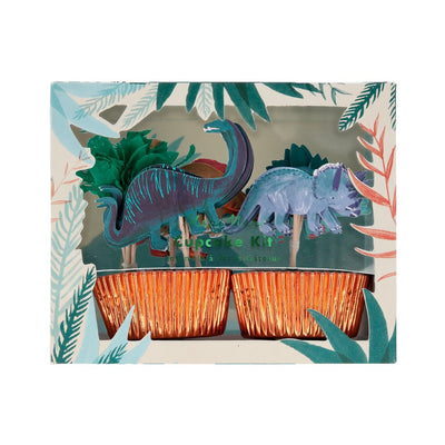meri meri - cupcake kit set of 24 toppers & 24 cupcake cases dinosaur kingdom - swanky boutique malta