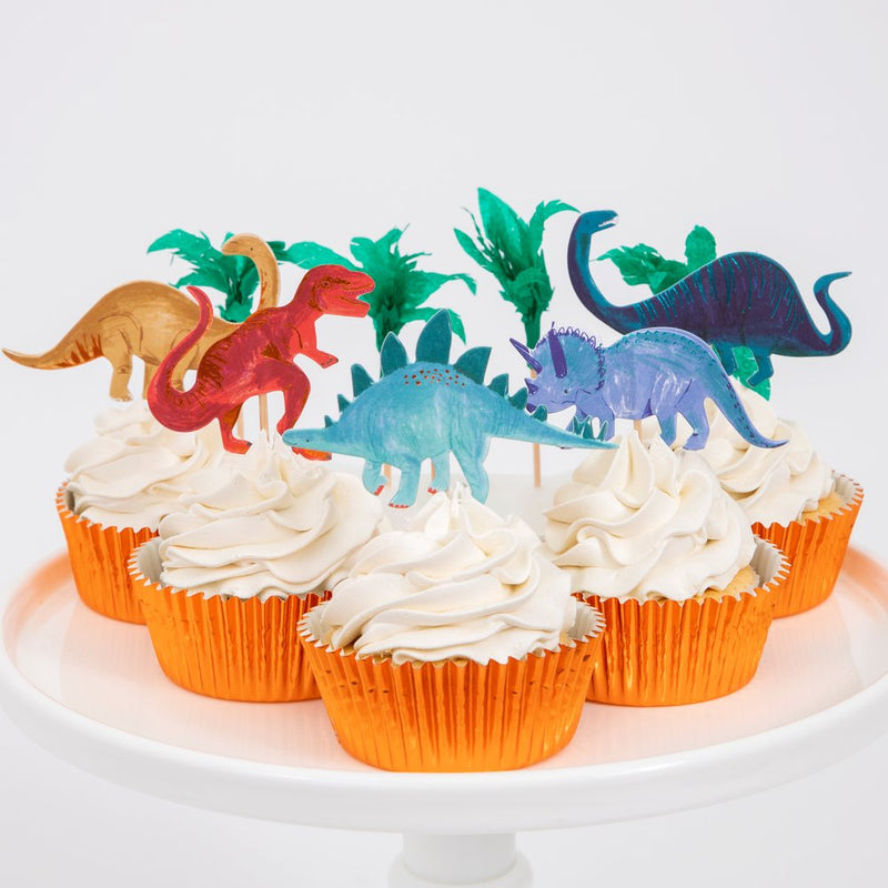 meri meri - cupcake kit set of 24 toppers & 24 cupcake cases dinosaur kingdom - swanky boutique malta