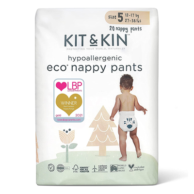 Kit & Kin - eco Nappy Pants (pull ups), Size 5 Zebra & Lion - 12-17kg+ (20 pack) - swanky boutique malta