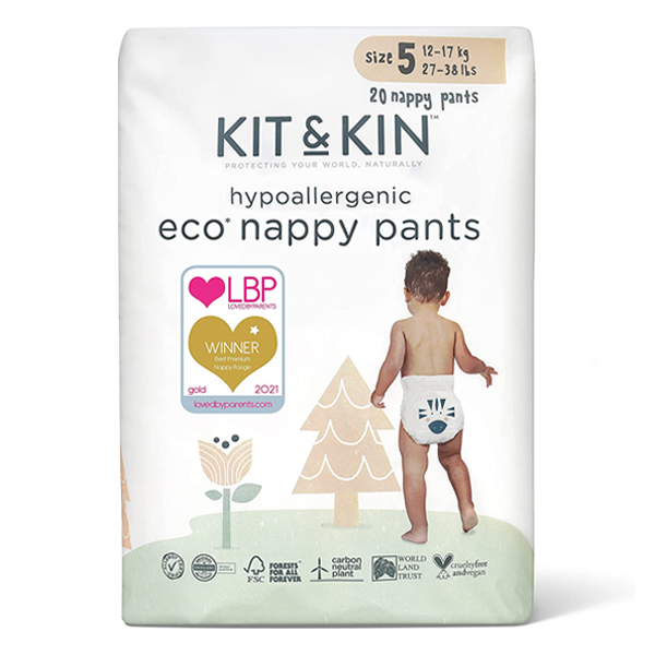 Kit & Kin - eco Nappy Pants (pull ups), Size 5 Zebra & Lion - 12-17kg+ (20 pack) - swanky boutique malta