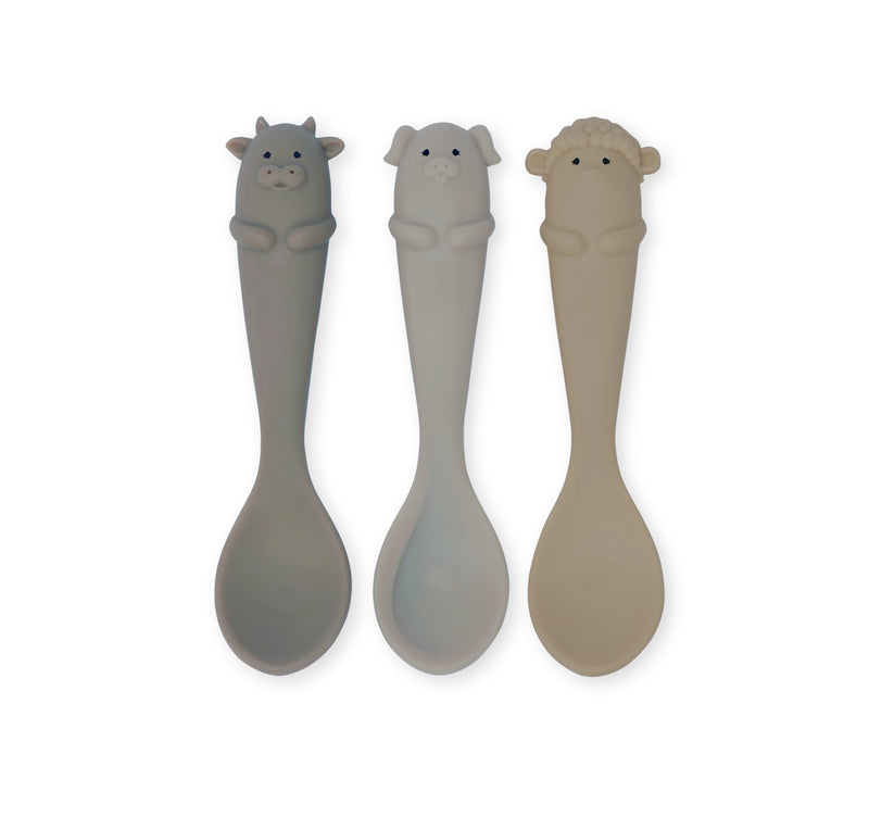 Baby Spoon, 3 Pack (Silicone) - Farm, Ocean/ Rose