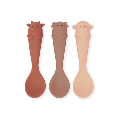 Konges Sloejd - Baby Spoon 3 Pack Silicone Farm, Ocean/Rose - Swanky Boutique