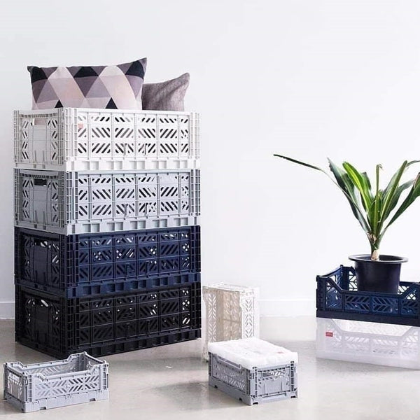 Storage Box, Folding Crate - Light Grey, Various Sizes