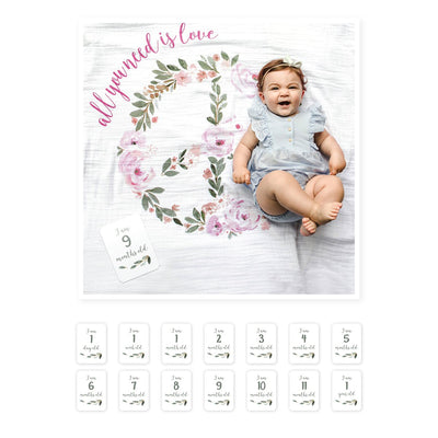 First Year Kit - Milestone Swaddle + 14 Cards - 'All You Need is Love'
