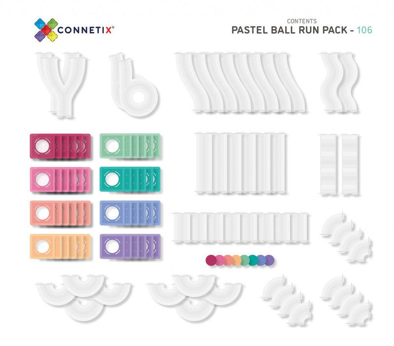 Connetix - Magnetic Tiles Pastel Rainbow Ball Run Pack 106 Pieces - Swanky Boutique