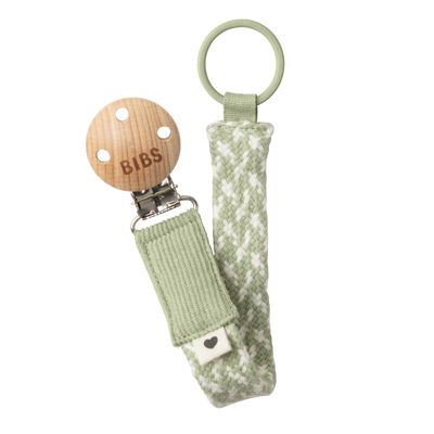 BIBS - Pacifier Clip Braided Sage Ivory - Swanky Boutique