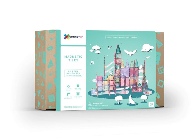 Connetix - Magnetic Tiles Pastel Rainbow Ball Run Pack 106 Pieces - Swanky Boutique