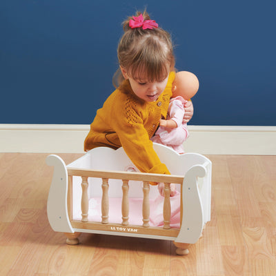 Le Toy Van - Dolls Cot Bed Sleigh White - Swanky Boutique