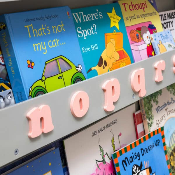 Bookcase, Grey - With Pink Alphabet