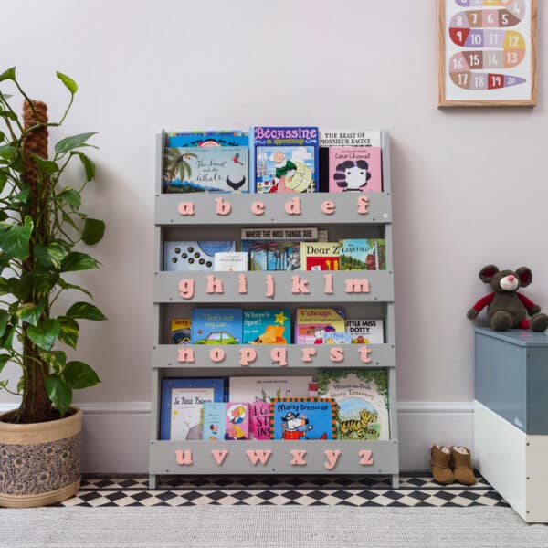 Bookcase, Grey - With Pink Alphabet