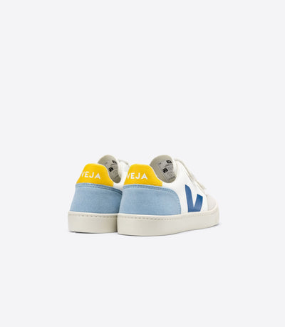 Veja Kids Shoes, V-12 ChromeFree Leather Velcro - White Multico Steel