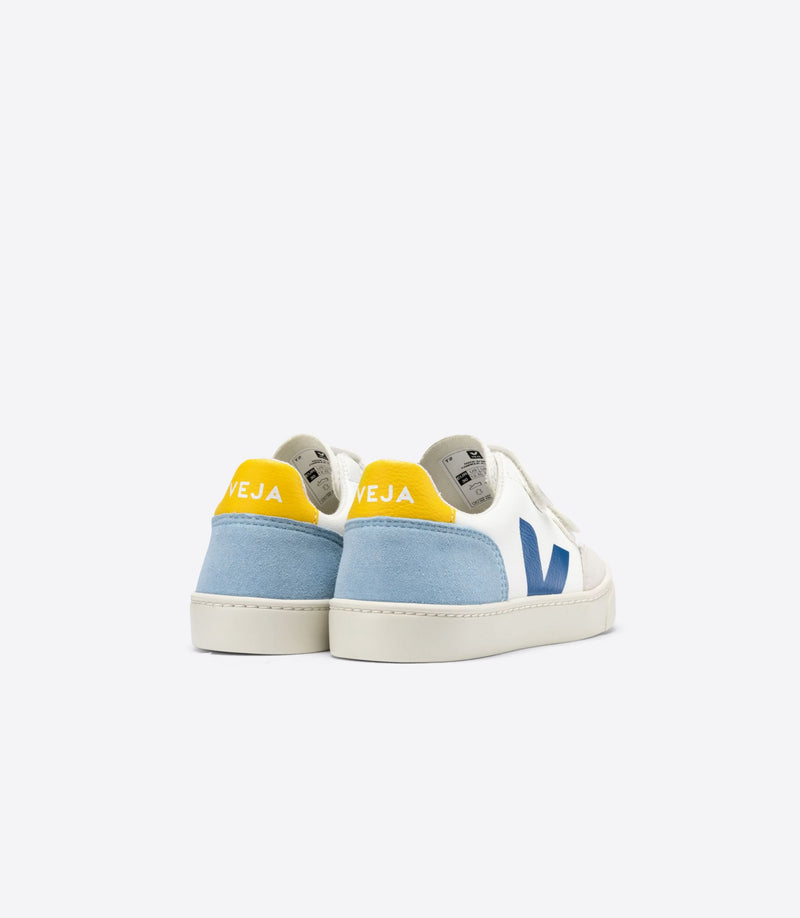 Veja Kids Shoes, V-12 ChromeFree Leather Velcro - White Multico Steel