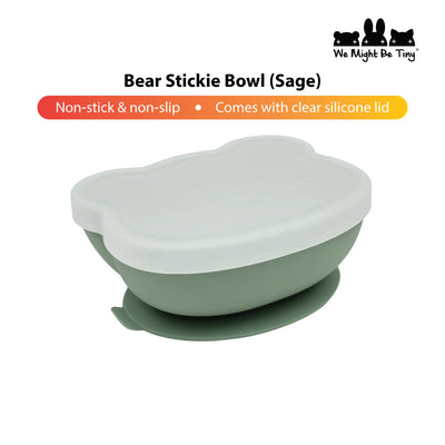 We Might Be Tiny - Bowl Bear Stickie Suction with Lid Sage - Swanky Boutique