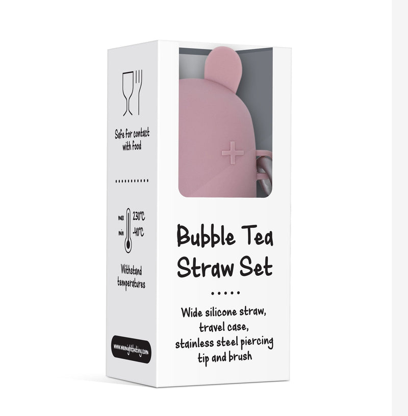 We Might Be Tiny - Straw Extra Wide + Travel Keepie Silicone Bunny Dusty Rose - Swanky Boutique