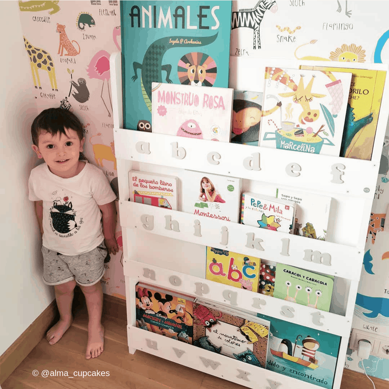 Bookcase, White - With Grey Alphabet