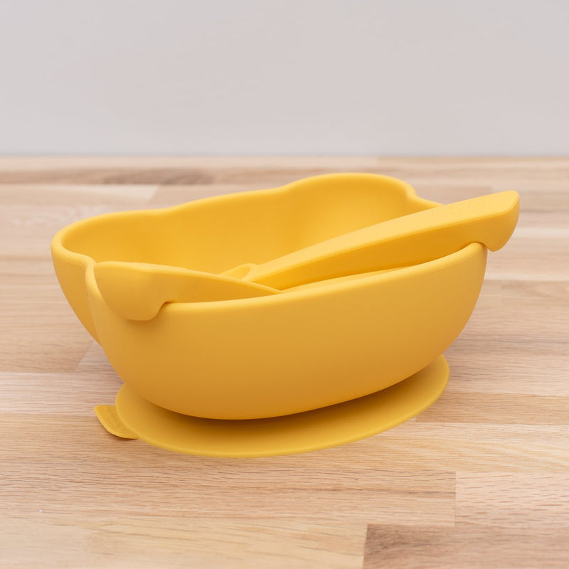 We Might Be Tiny - Bowl Bear Stickie Suction with Lid Yellow - Swanky Boutique