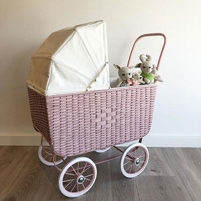 By Astrup - Doll's Pram Rattan Rose Pink - Swanky Boutique