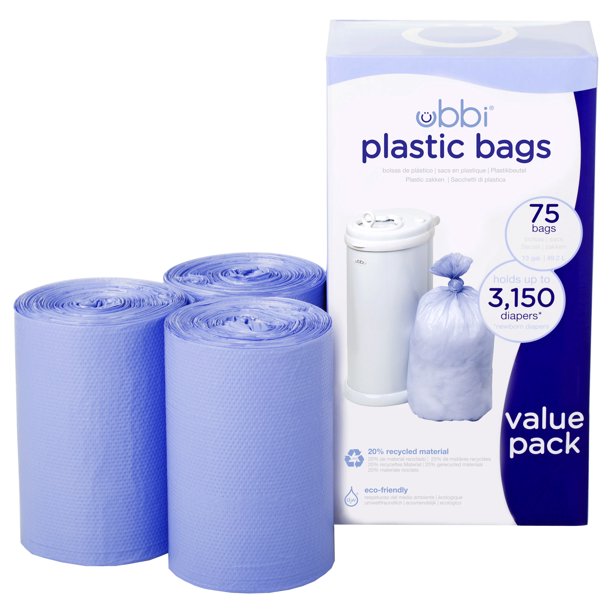 Plastic Bags for Ubbi Diaper Bin, 3-Pack of 25 Plastic Bags