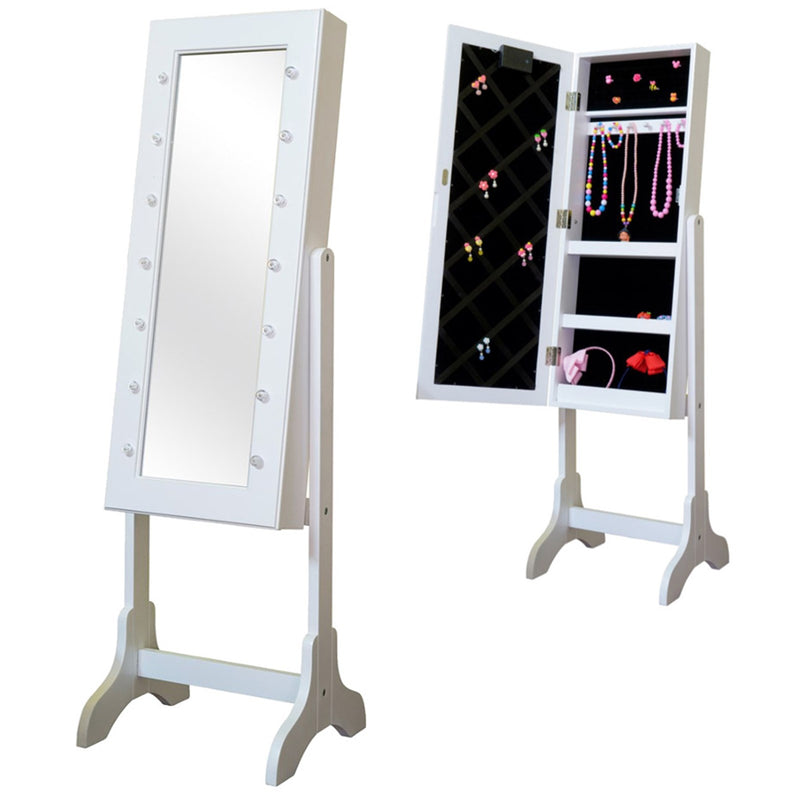 Floor Mirror & Jewellery Storage with LED Lights - White
