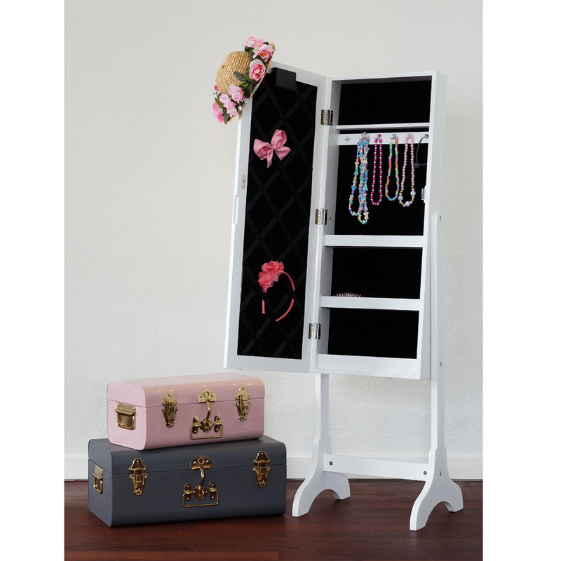 Floor Mirror & Jewellery Storage with LED Lights - White