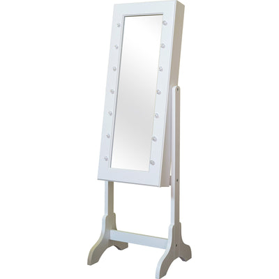 Floor Mirror & Jewellery Storage with LED Lights - White