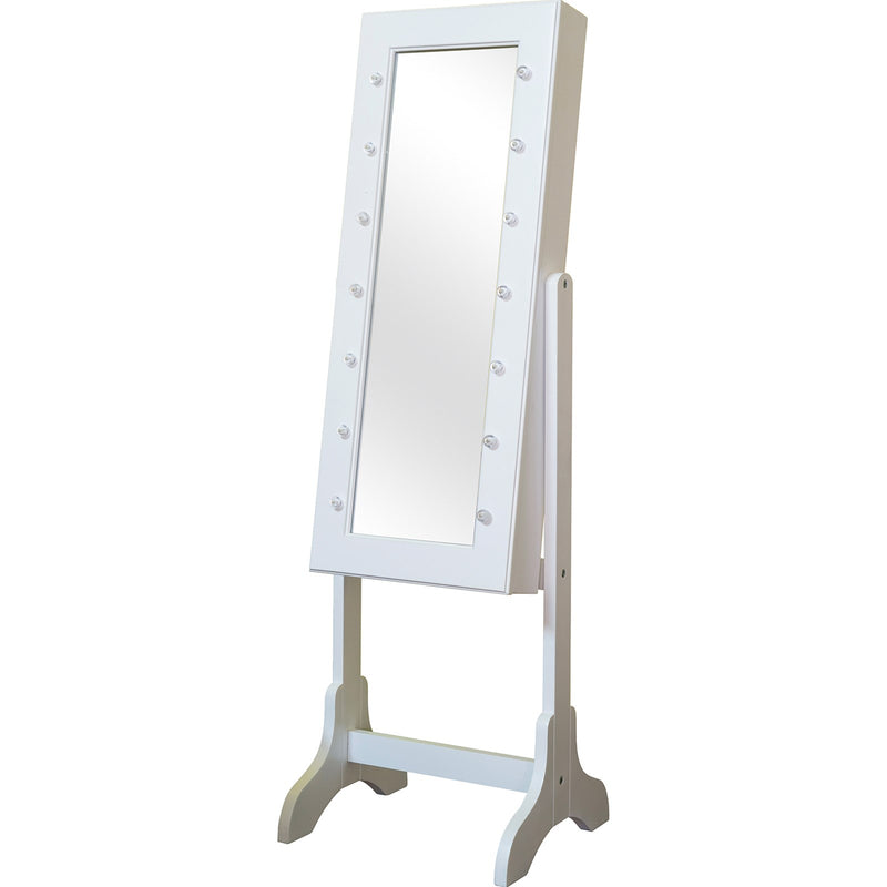 Floor Mirror & Jewellery Storage with LED Lights - White