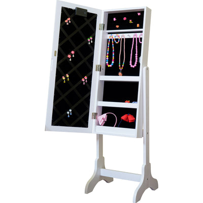Floor Mirror & Jewellery Storage with LED Lights - White