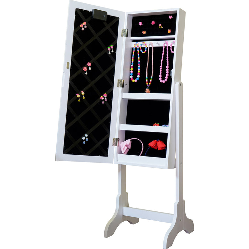 Floor Mirror & Jewellery Storage with LED Lights - White
