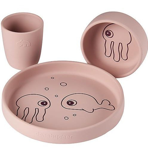 First Food Set, Silicone - Friends of the Sea, Pink