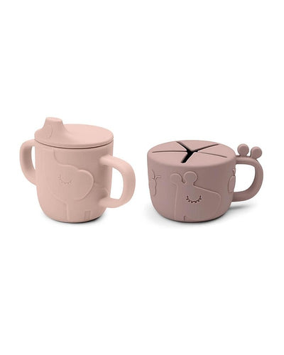 done by deer - snack cup & spout cup set peekaboo powder pink - swanky boutique malta