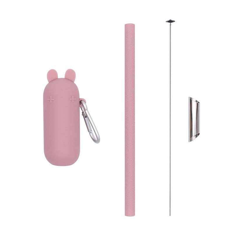 We Might Be Tiny - Straw Extra Wide + Travel Keepie Silicone Bunny Dusty Rose - Swanky Boutique