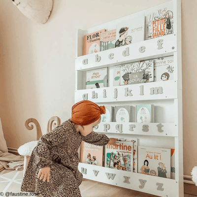 Bookcase, White - With Grey Alphabet