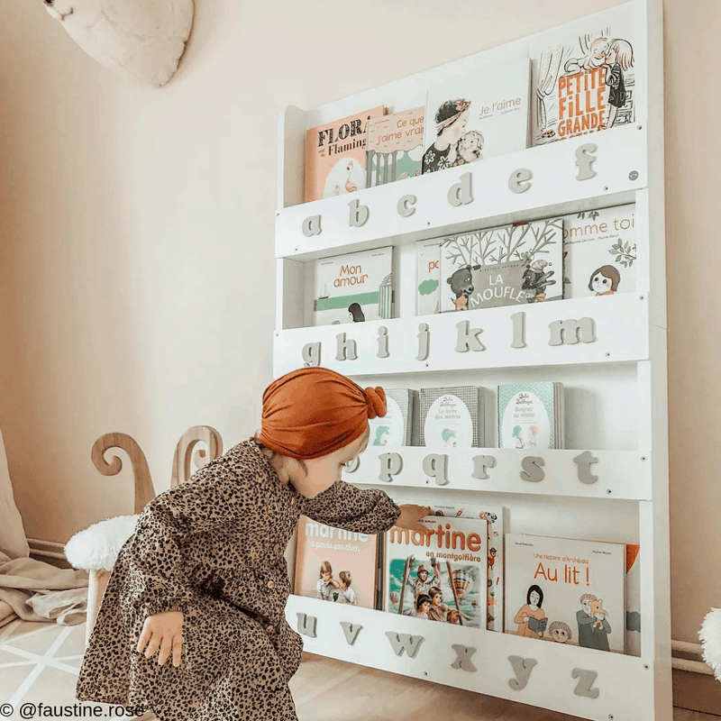 Bookcase, White - With Grey Alphabet