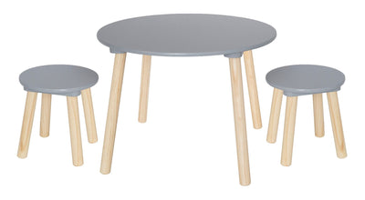 Table and 2 stools - White