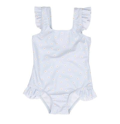 Swimsuit, Short Sleeves Ruffles - Blue Daisies (UPF 50+) Various Sizes