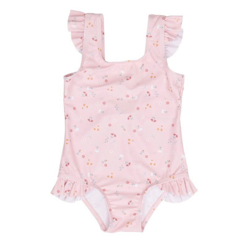Little Dutch - Swimsuit Short Sleeves Ruffles Little Pink Flowers UPF 50+ - Swanky Boutique