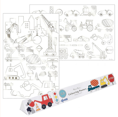 meri meri - colouring posters 2 pack construction - swanky boutique malta