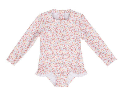 Swimsuit, Long Sleeves Ruffles - Summer Flowers (UPF 50+) Various Sizes